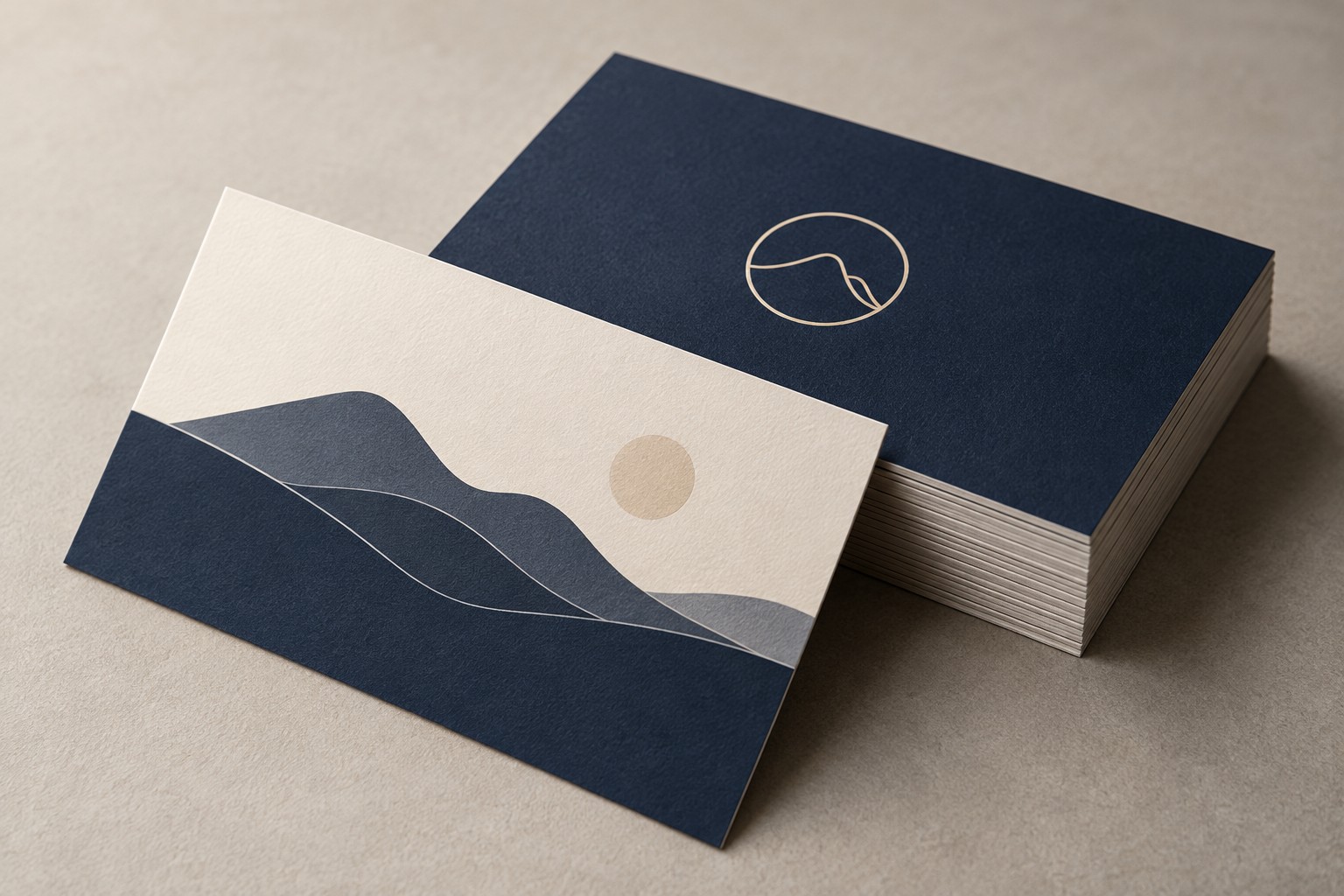 Illustrative coated matte business card print sample showing the printed face, paper surface and edge